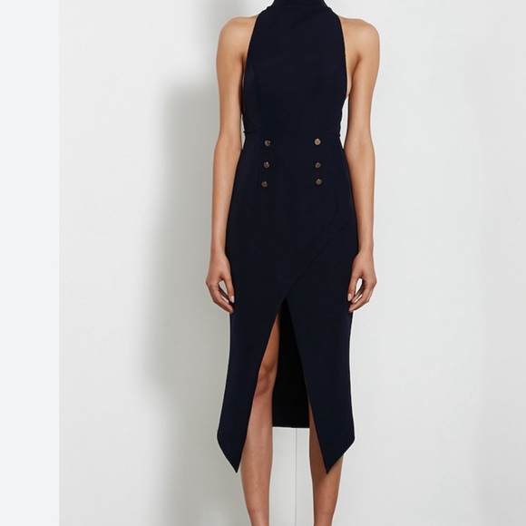 Shona Jay Giselle Navy Military High Neck Sleeveless Asymmetric Hem Gold Button - Picture 2 of 9